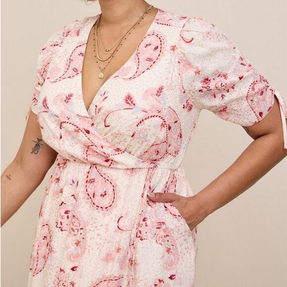 Torrid Pink Paisley Midi Swiss Linen Surplice Dress 2X NWT 40056372 - Picture 16 of 16